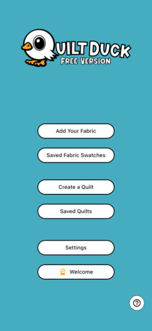 Quilt Duck home screen showing the Create a Quilt button